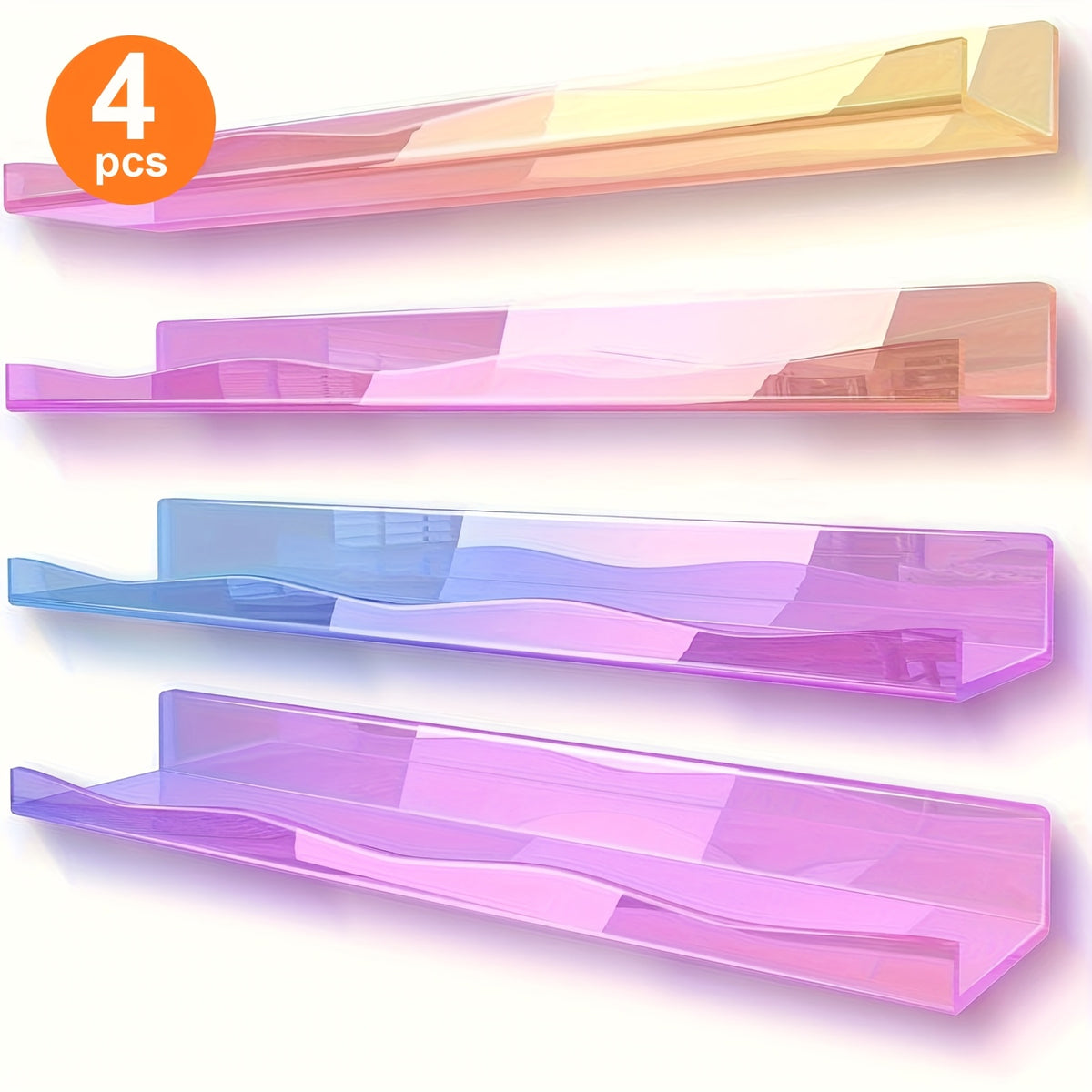 2/4pcs Iridescent Acrylic Floating Shelves - Colorful Wall Mounted Storage Rack for Nail Polish, Cosmetics, Sundries - Perfect for Home, Room, Office, Bathroom, for nail Shop Decor with Art Deco Style. Independence Day/Graduation Gift