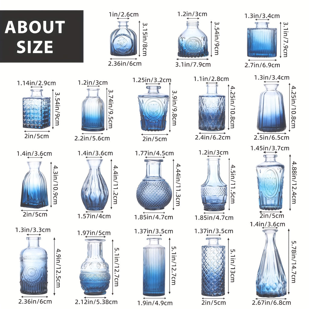 TOMNK 18/36pcs Bud Vases, Blue, Party Centerpieces, Wedding Centerpieces, Mini Gradient Bud Vases, Small Vases, Suitable for Birthday Parties, Anniversaries, Weddings, Home Dining Table Decor, Multiple Sizes, Mother's Day