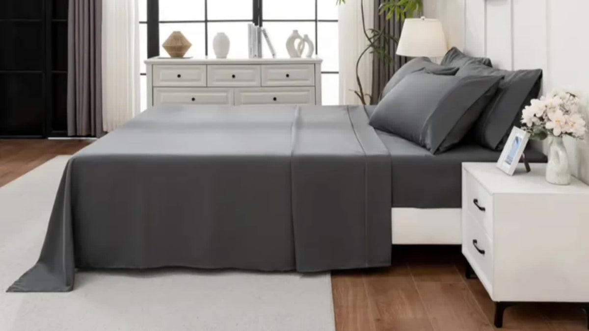 Extra Deep Pocket Bamboo Sheets - 4/6pcs Breathable & Cooling Bamboo Bed Sheet Set, Hotel Luxury Fitted Sheet Set, Soft Wrinkle-Free for Extra Deep Mattresses, Room Decor, Twin/Full/Queen/King Size Sheet & Pillowcase Sets