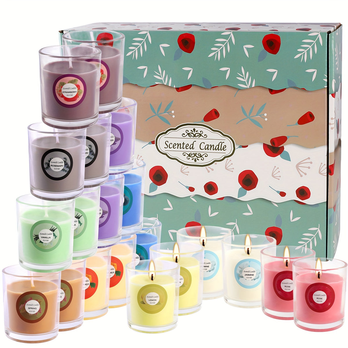 Halloween 20 Pack Strong Scented Soy Wax Candles in Glass Jars - 10 Aromas (Lavender, Vanilla, Jasmine) with Decorative Dried Flower Labels, Individually Wrapped Gift Set for Birthdays, Christmas, Valentine’s Day, Weddings & Decor (Rain)