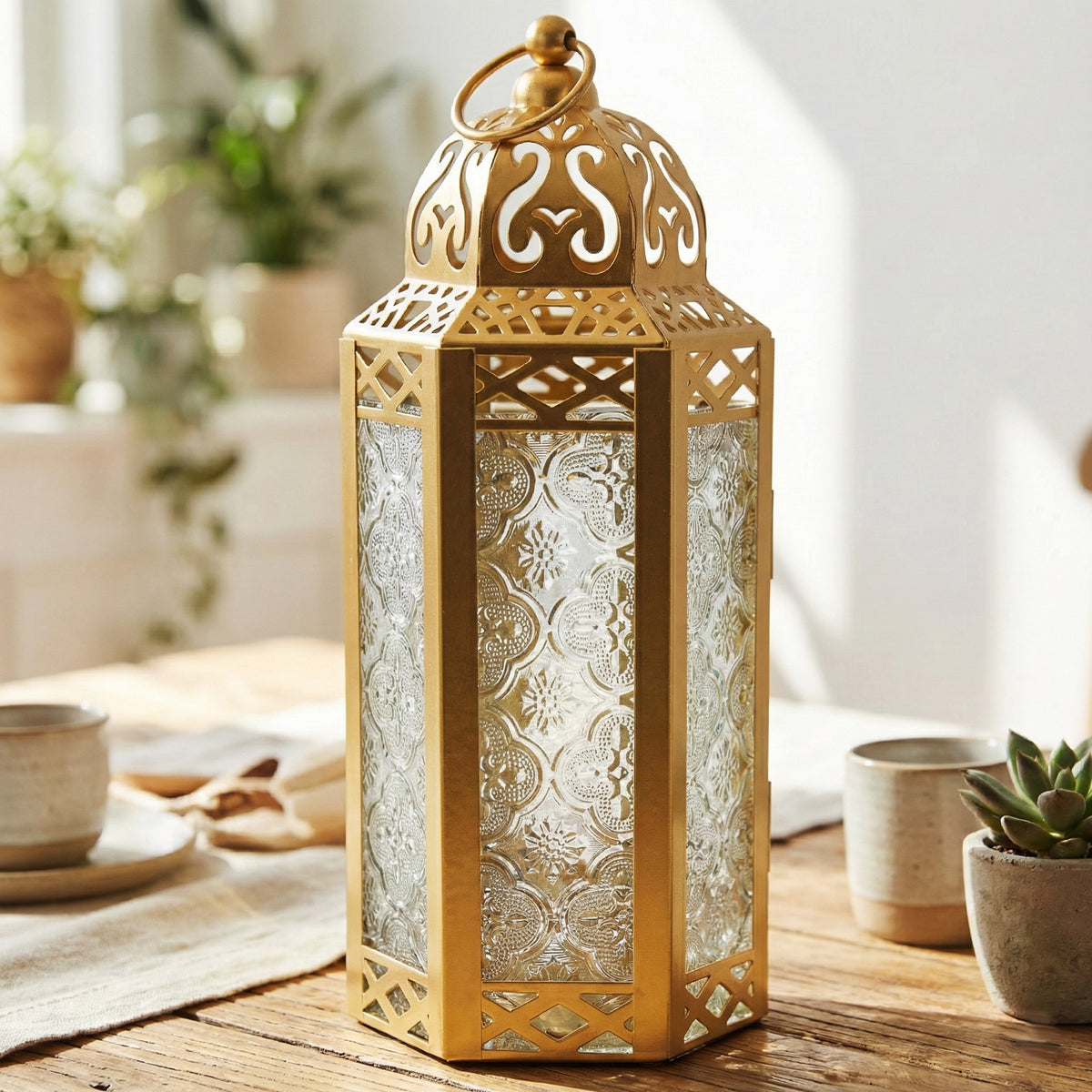 Decorative Moroccan Candle Lantern Holder, Medium, 10.5" Tall