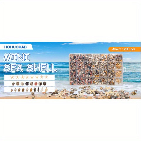 1200pcs Tiny Seashells& 21 Starfish Mixed Bulk Beach Small Shells for Home Decor, Beach Theme Party Decorations, Fish Tank Aquarium Decor, Sea Shells for Crafting Vase Filler, Beach Candle