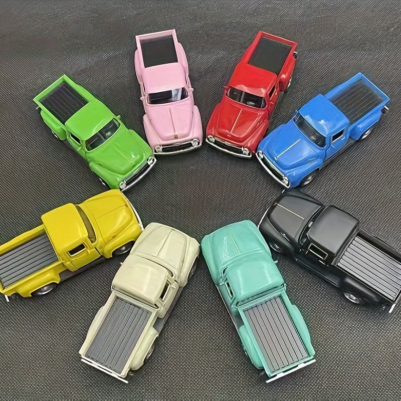 Vintage Pickup Truck Model, 4.9 x 2 x 1.8 Inch Alloy Metal Ornament with Chrome Accents in Eight Colors for Home Shelves and Office Desk Decor