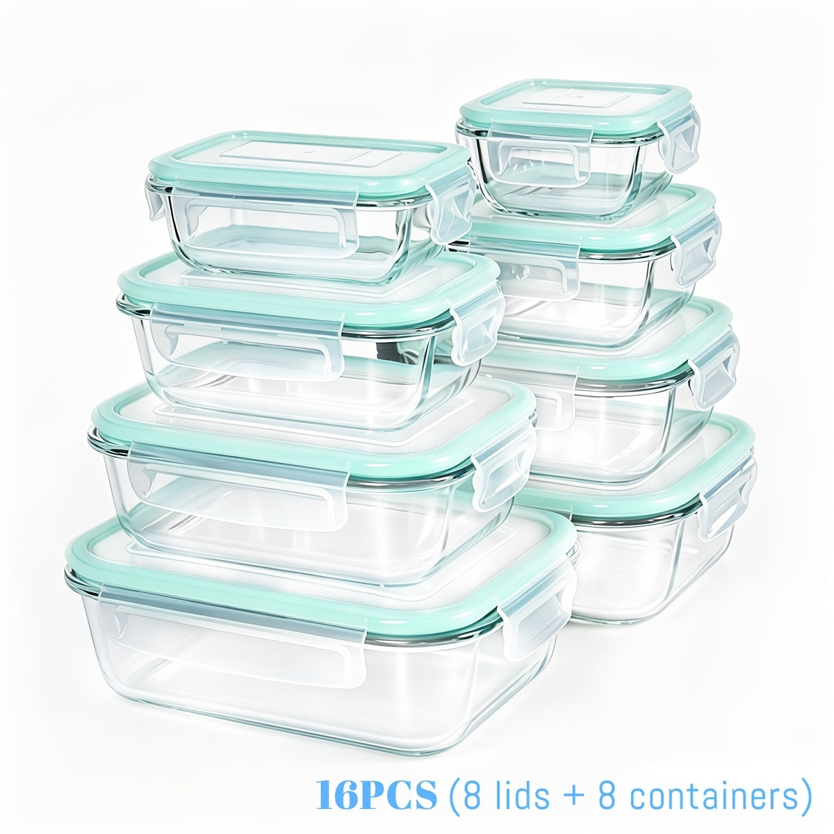 16pcs (8 Lids And 8 Containers) Sealed Glass Food Storage Containers, Lunch Boxes, Microwave Ovens, Ovens - Perfect for Salads, Fruits, Vegetables, And Sandwiches, Lunch Boxes | Sealed Storage | Durable Glass, Food Storage Containers