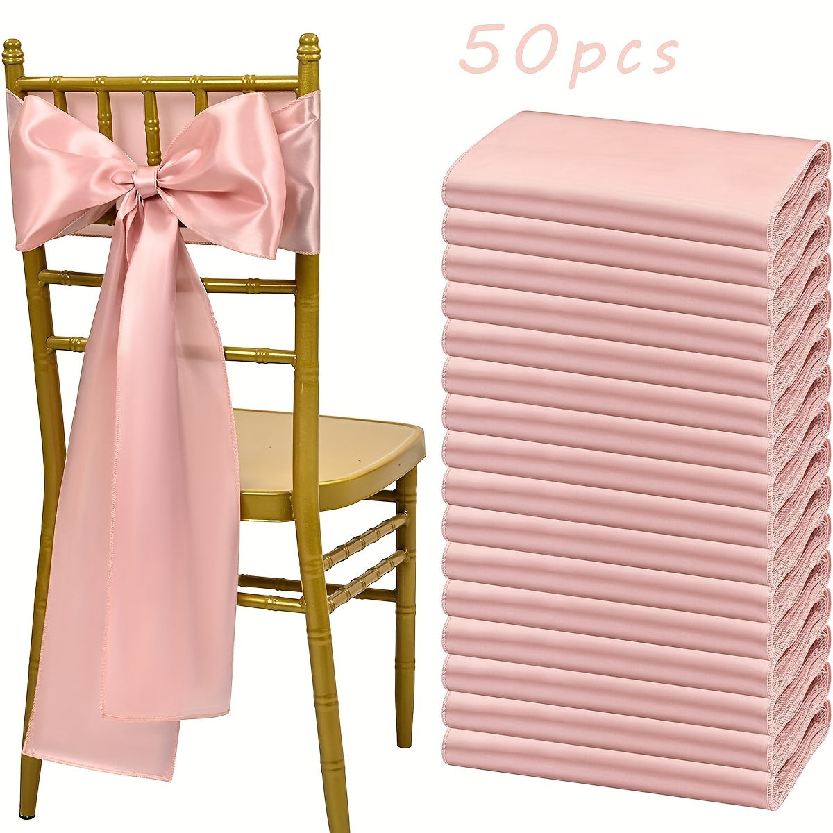 50pcs Satin Chair Waist Belt Bow Universal Chair Cover for Wedding Reception Restaurant Banquet, Party, Hotel Event Decoration (7 X 108 Inches)