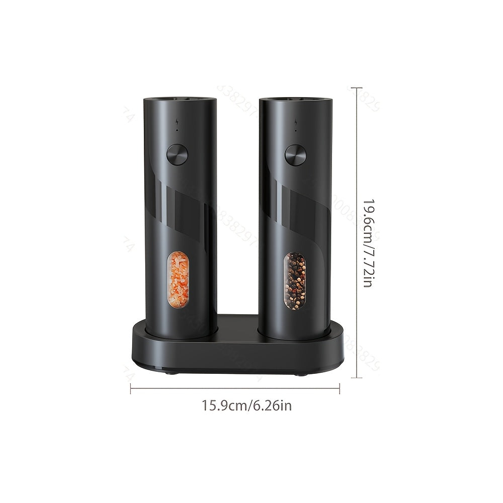 [Electric Spice Grinder] 1/2pcs Salt And Pepper Seasoning Bottles Electric Grinder Kitchen Electric Spice Grinder With Grinding Inspection Light Top-Filling Large Capacity Two-Piece Set With Charging Base Electric Spice Grinder Gift Set Preferred Kitchen