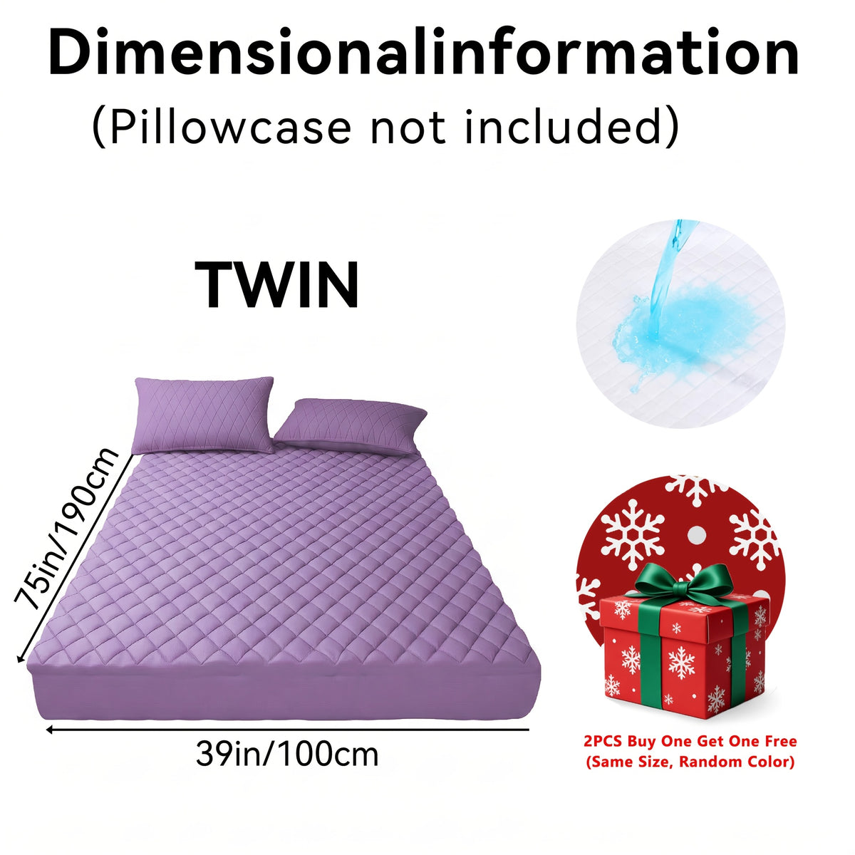 Quilted Waterproof Mattress Covers, 2-Piece Three-Layer Fitted Bedding Set with Selected and Random Colors for Twin Full Queen and King Beds