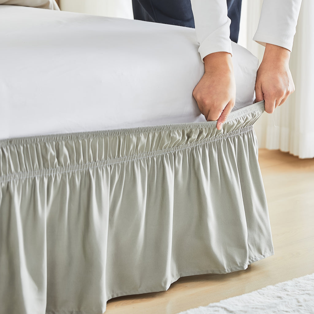 Leafy Sleep Elastic Bed Ruffle, Easy Wrap Around Ruffle, Microfiber Bed Skirt with Adjustable Elastic Belt 15 Inch Tailored Drop, Hotel Quality Bed Skirt, Fade Resistant, Easy Fit, Machine Washable