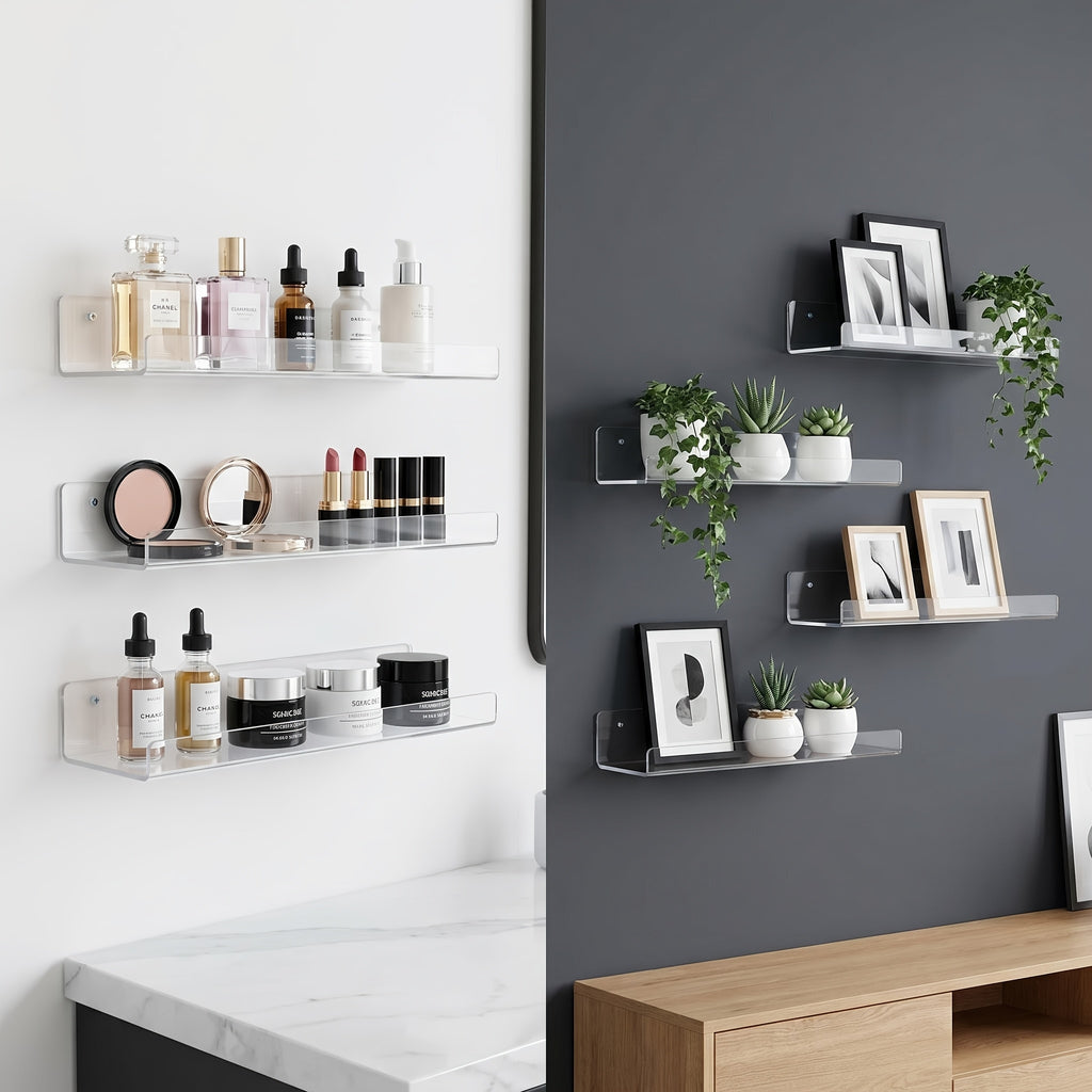 4/8/16 Pack Acrylic Shelves for Wall Storage, Room Decor, 15*4" Floating Bookshelves, Display Shelf Organizer for Bathroom, Bedroom, Living Room, Kitchen, Room Decor, Clear