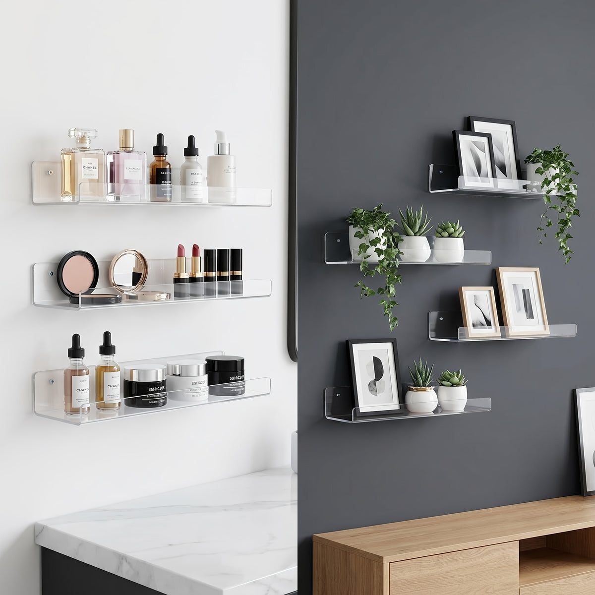 4/8/16 Pack Acrylic Shelves for Wall Storage, Room Decor, 15*4" Floating Bookshelves, Display Shelf Organizer for Bathroom, Bedroom, Living Room, Kitchen, Room Decor, Clear