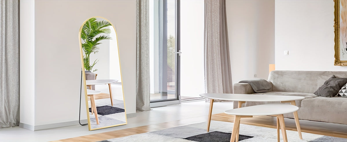 Arched Full Length Mirror, Full Body Free Standing Leaning Mirror Hanging Mounted Mirror Modern Simple Tall Home Decor for Living Room Bedroom Cloakroom