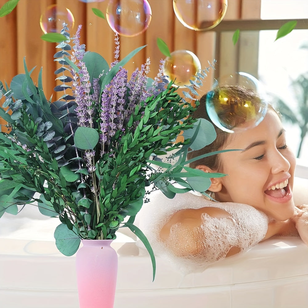 52pcs Natural Dried Eucalyptus & Lavender Bundle - Fragrant Shower Hanging Plant Mix with Silvery Dollar Leaves for Home Bathroom Decor