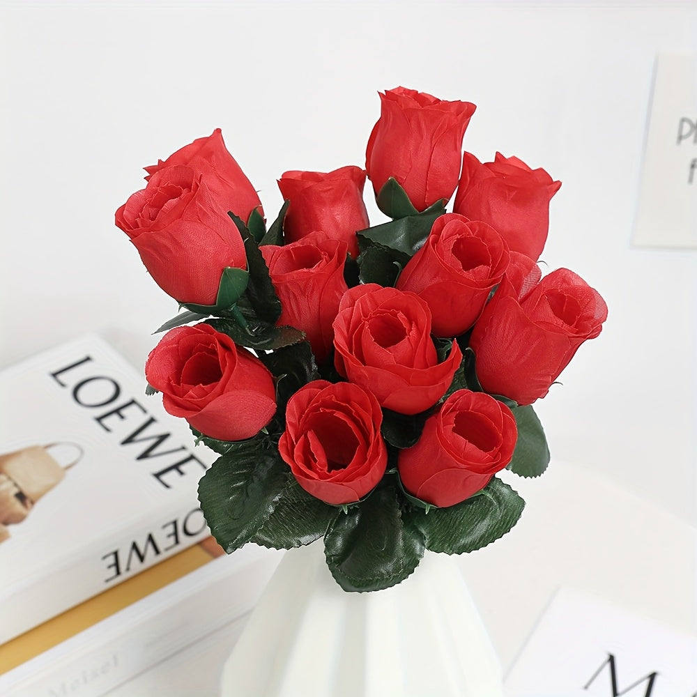 Artificial Plastic Rose Flowers, 32-Piece Mixed Color Set with 8 Red White Yellow and Blue Roses Each for Porch, Balcony, Courtyard and Indoor Decor