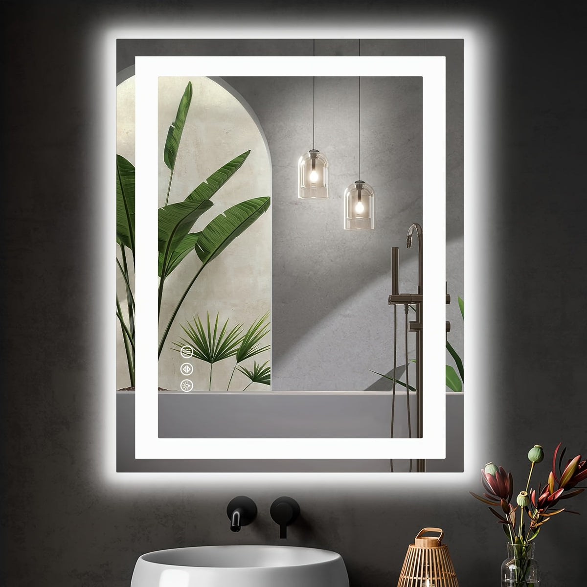 1pc Anti Fog LED Bathroom Mirror with Dual Light Source 3 Lighting Modes Dimmable 3 Color Vanity Mirror Wall Mounted Horizontal Vertical