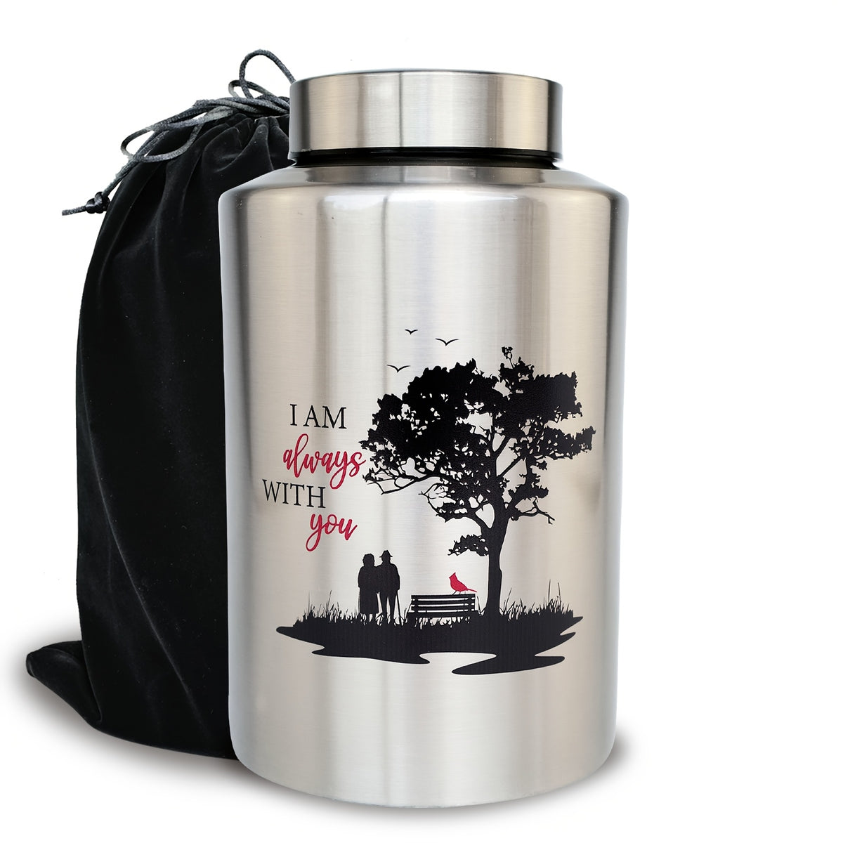 Large Stainless Steel Cremation Urn for Adult Ashes - Holds Up to 220 lbs, Decorative Butterfly Design with Velvet Pouch, Screw Lid & Seal Ring for Secure Storage, Memorial Keepsake | Elegant Text Design | Velvet Pouch Included