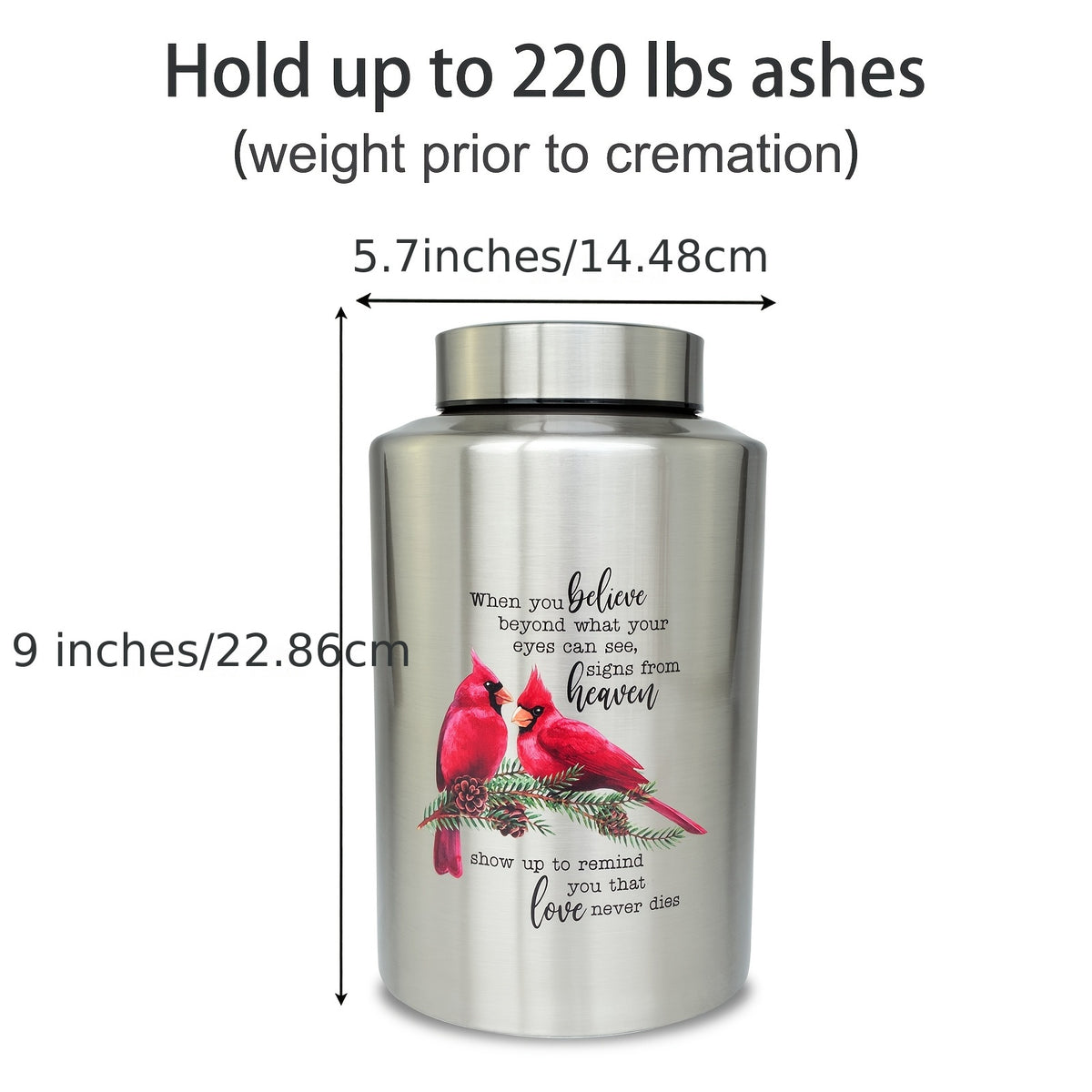 Large Stainless Steel Cremation Urn for Adult Ashes - Holds Up to 220 lbs, Decorative Butterfly Design with Velvet Pouch, Screw Lid & Seal Ring for Secure Storage, Memorial Keepsake | Elegant Text Design | Velvet Pouch Included