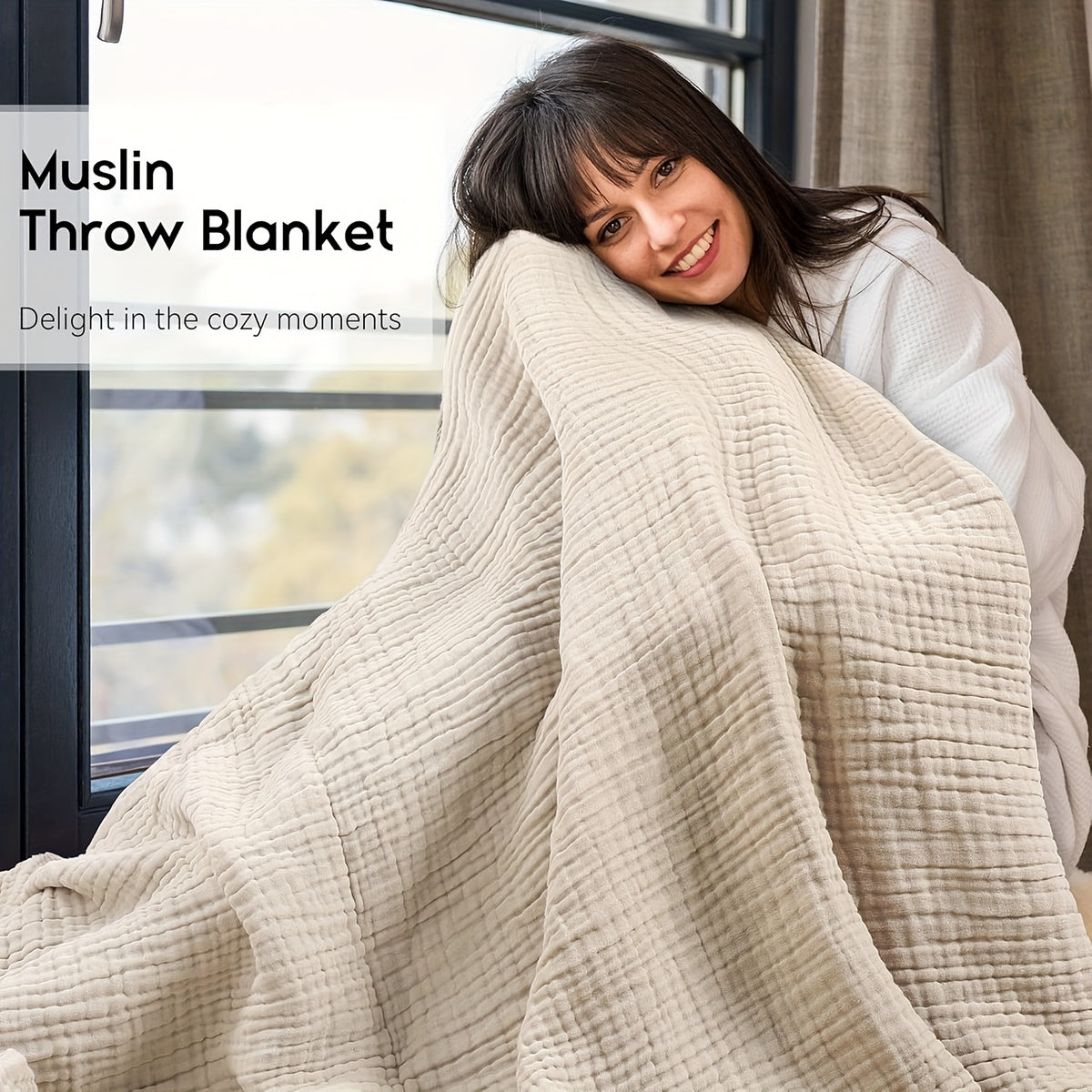 100% Cotton Muslin Blanket 6 Layer, Soft Morandi Color Gauze Blanket for Couch & Bed, Lightweight & Breathable Blanket for All Season, Machine Washable