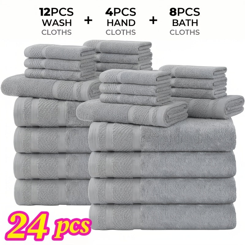 12/24pcs Bath Cloths Set, Hotel Quality Thick Bath Cloths | Highly Absorbent & Quick-Dry | 4/8 Bath Cloths & 2/4 Hand & 6/12 Washcloths, Cotton for Hotel Spa Gym & Home Bathroom Essentials