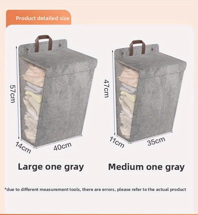 Wall Mounted Laundry Hamper with Lid, Foldable Gray Oxford Cloth Basket for Space Saving Clothes and Toy Storage in Bedrooms, Bathrooms and Living Rooms