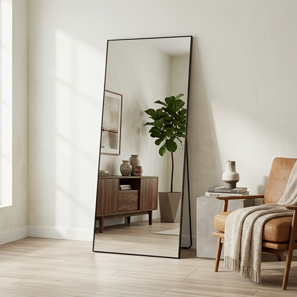 Full Length Floor Mirror, Shatterproof Tempered Glass & Metal Frame, Free Standing or Leaning Dressing Mirror, Circle Vanity Mirrors in Various Sizes Suitable for Home Decor, Bathroom Bedroom Living Room Entryway, Hanging or Leaning