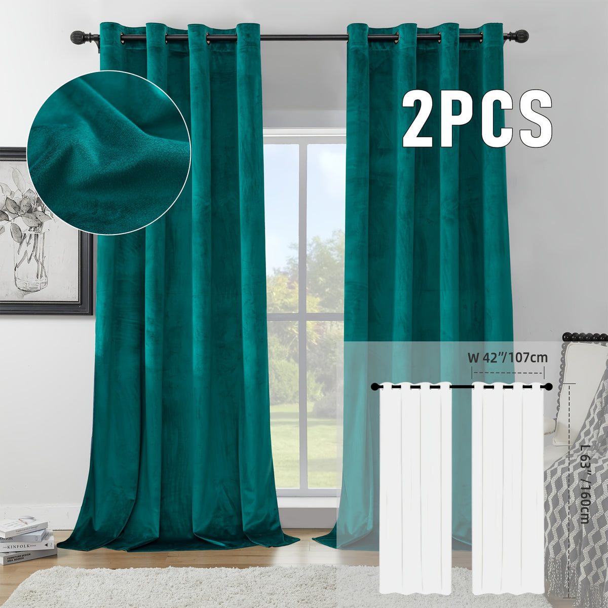 2pcs Velvet Room Darkening Curtains | Vintage Soundproof and Thermal Insulated, Elegant Soft Velvet Grommet Top Curtains for Living Room and Bedroom, Unlined, Solid Color, Fashionable Valentine'S Day Décor