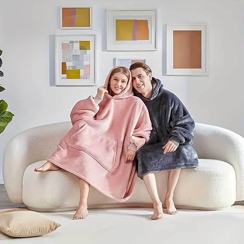 1pc Ultra-Soft Reversible Sherpa Fleece Hoodie Blanket With Kangaroo Pocket - Cozy Wearable Snuggle Sweatshirt, Machine Washable, Perfect New Year Gift, Valentine'S Day Gift TV Nights, And Outdoor Activities, Good For Christmas Present