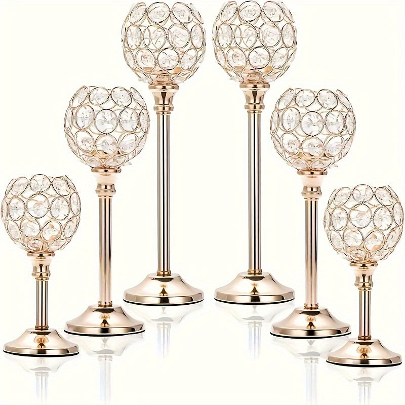 6pcs/3 Crystal Candelabra For Wedding Anniversary, Table Decoration, Candlelit Dinner Photo Props, Home & Hotel Decoration, Birthday Gifts, Ideal For Table Centering, Wedding, Catering, Party (Candles Not Included)