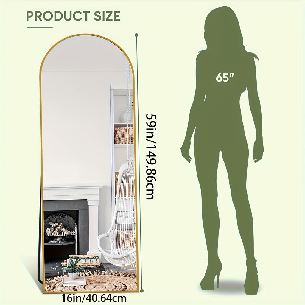 Ladynow Arched Full-Length 58" × 18" Mirror Floor Mirror Freestanding Floor Standing Full Body Rustproof Mirror Stand Wall-Mounted Leaning Design Modern Home Decor Bedroom Living Room Cloakroom Hanging Mounted