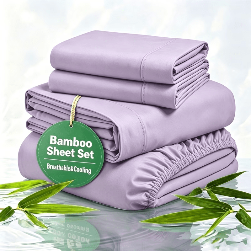 4pcs Bamboo Fiber Sheet Set, 2200 Thread Count Silver Ion Sheet Set, Suitable for Heat-Sensitive Individuals, Cool, Soft And Breathable, 16-18 Inch Deep Pocket Sheets, Suitable for Hotels, Hospitals, Schools, Dormitories, Local Warehouses