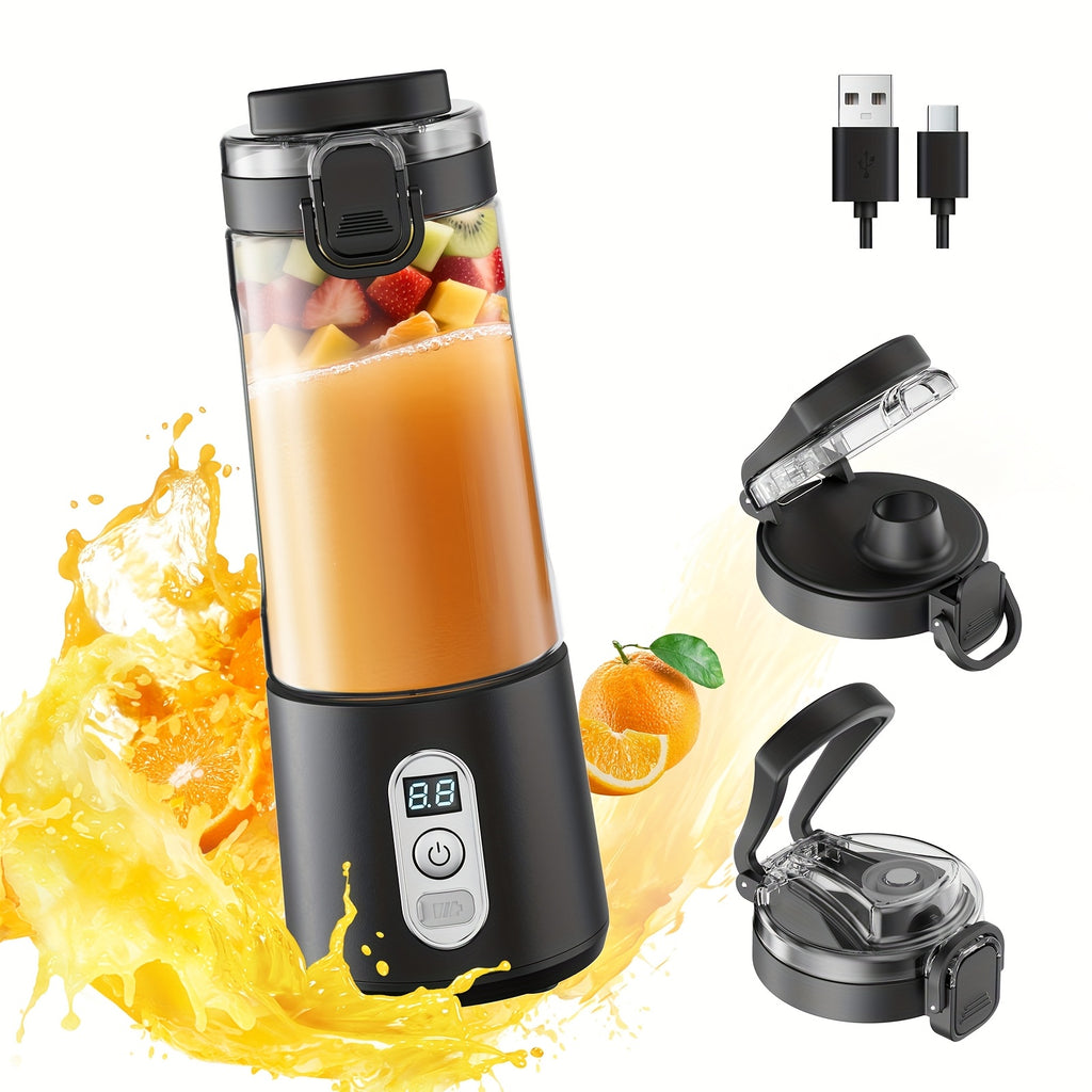 LALAYUAN USB-Powered Juicer & Juicer with Digital Timer, Battery Left Display, High-Speed Ice Crush, USB-C Fast Charge, One-Tap NO-Spill Lid, 6-Blade Stainless Steel - Smoothie Blender Portable, Protein Shakes, Gym, Travel Smoothie Maker