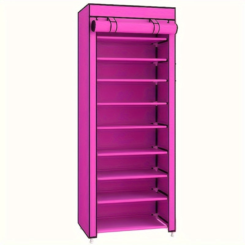 1pc 10 Layer Shoe Cabinet with Dust Cover, Non-woven Space-saving Shoe Rack with Large Capacity, Easy to Assemble, Portable Shoe Cabinet, Suitable for Various Scenes Such As Entrance, Storage Rack, Home And Dormitory Storage