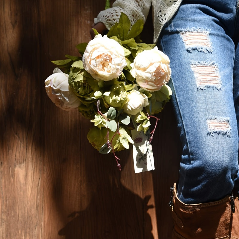 A Bunch/Two Bunches/13/26 Artificial Flowers, Vintage Artificial Peonies Peony Flowers And Hydrangeas for Wedding Bridal Home, Beautiful Floral Centerpiece Arrangement, Peonies Artificial Flowers Indoor (Country Rustic Brown Beige Green Mix).