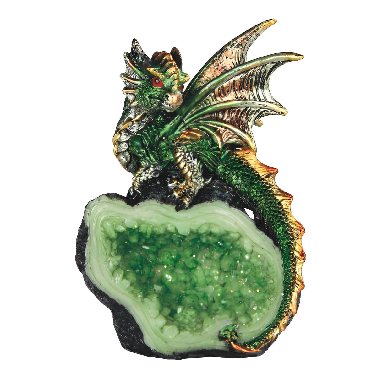 4" H Dragon Guarding Faux Crystal Cave Figurine Statue Home/Room Decor and Perfect Gift Ideas for House Warming, Holidays and Birthdays Great Collectible Addition