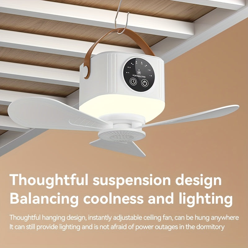 Portable Camping Fan With Light, Available With Or Without Tripod | Quiet USB Rechargeable Fan With Remote, Adjustable Speed & Brightness | Long Life Outdoor Tent Fan For Bedroom, Dorm, Travel