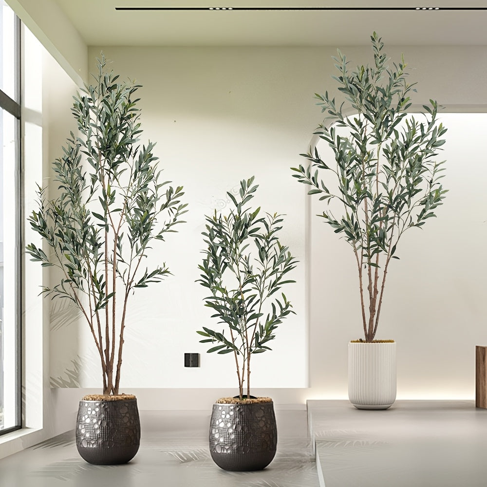 47.24inch/59.06inch/70.87inch/82.68inch Artificial Olive Tree with Realistic Black Fruits - Multi-Branch Broad-Leaved Mediterranean Plant, High-Quality Plastic Nordic Style Home Decor for Living Room, Kitchen, Hotel, Mall - No Maintenance Year-Round Decor