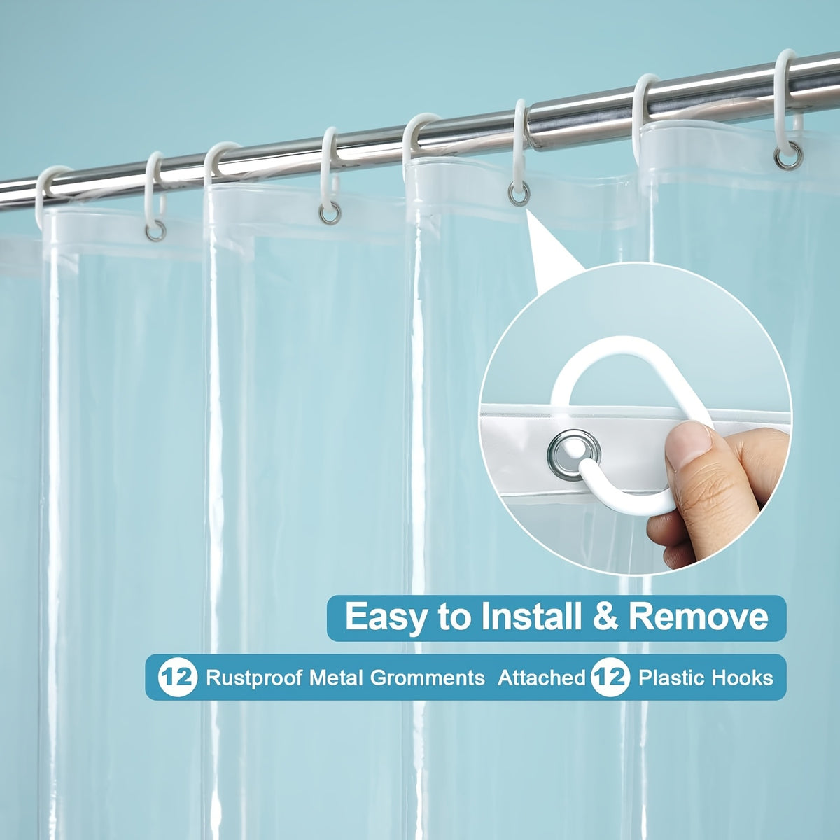 Bathroom Shower Curtain Plastic Shower Curtain Premium PEVA with Rust-Proof Grommets Clear 8G Bathroom Additions 72X72 (Randomly Gift Bath Balls)