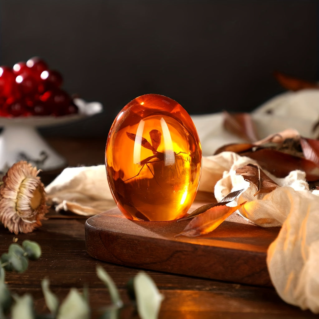 Handmade Amber Resin Mosquito Paperweight - Lifelike Dinosaur Era Collectible, Unique Christmas Gift, Home And Office Desk Decoration, Perfect For Nature Lovers And Collectors, Natural History Themed Gift