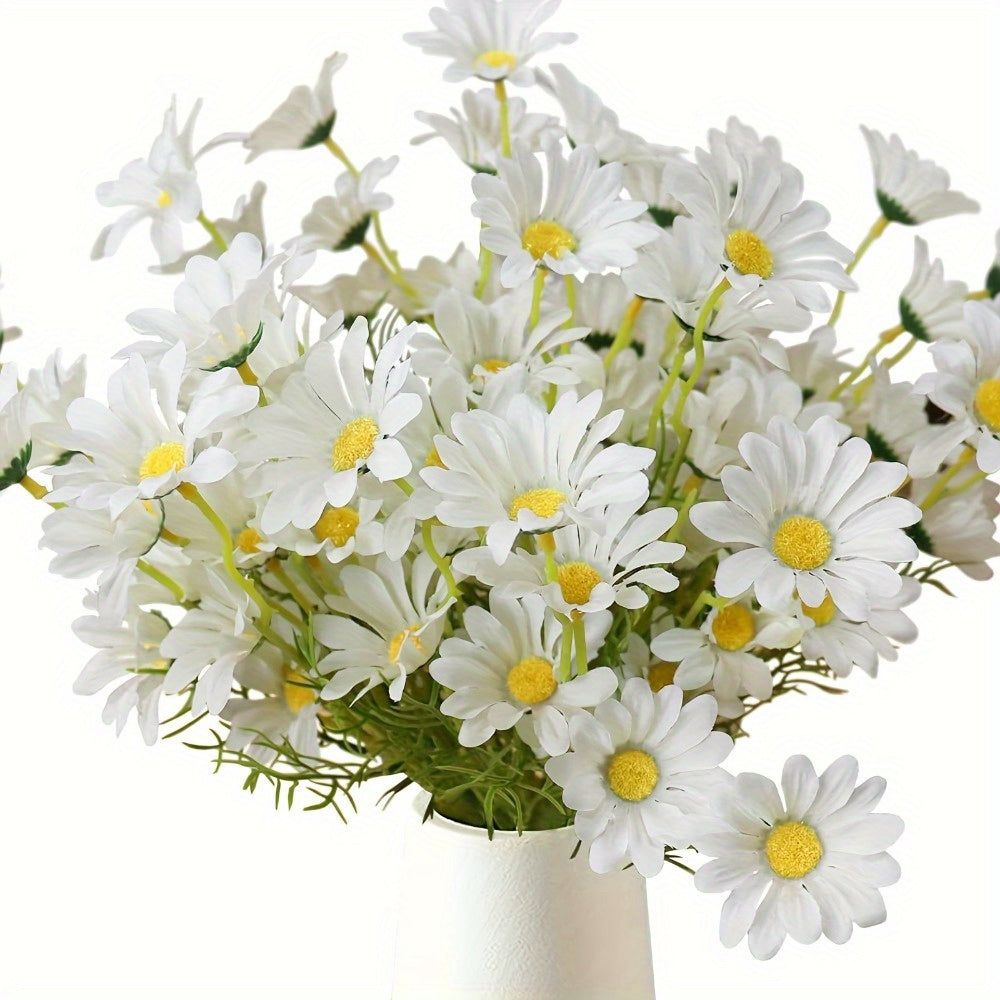 4 Bundles Classic White Artificial Daisy Flowers - UV-Resistant, 20-Inch Plastic Floral Decor For Home, Courtyard, Vases | Ideal For Easter, Holidays(Send An Extra Vine Strip)