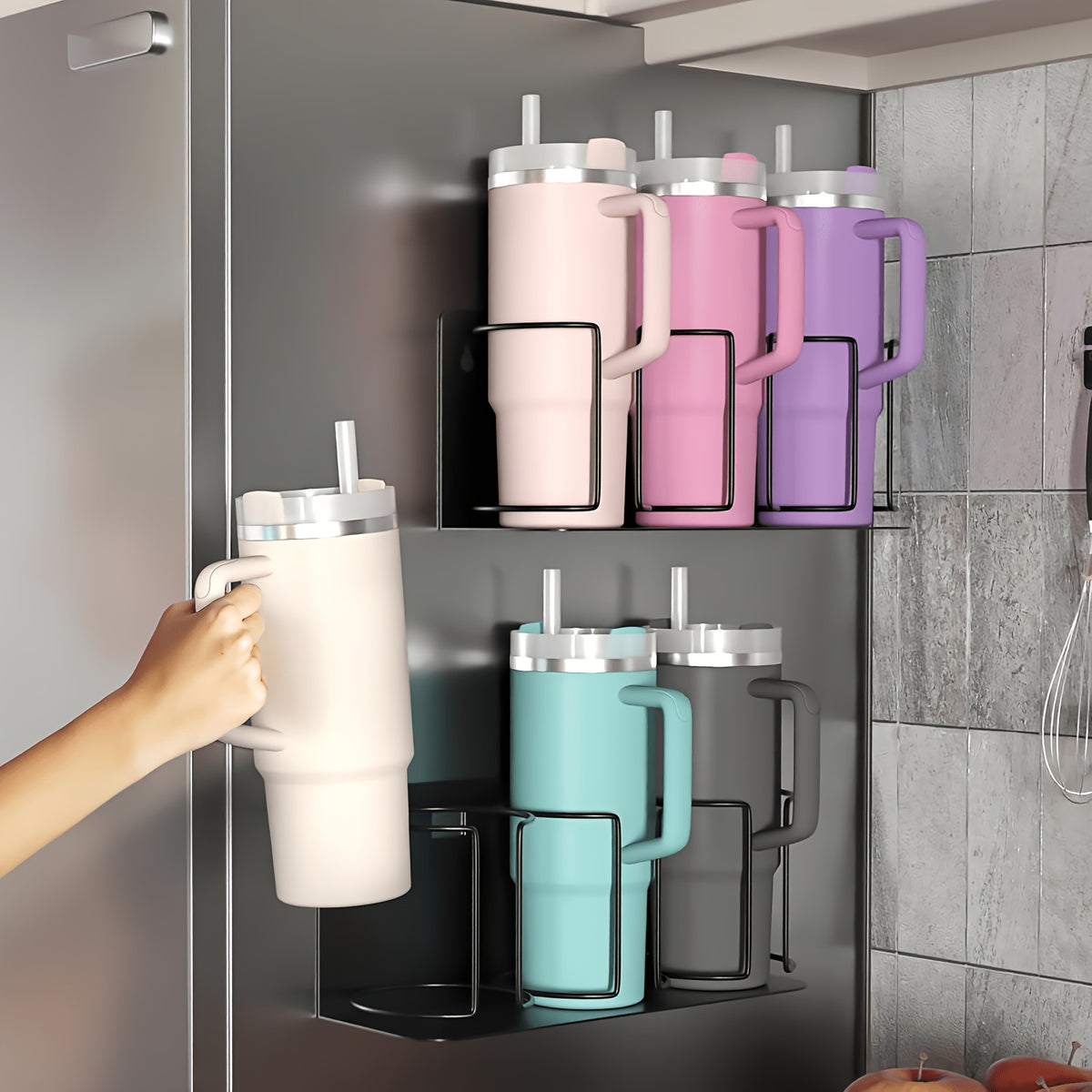 Magnetic Cup Holder - A 3-layer Refrigerator Organizer for Cups, Glasses and Water Bottles. Space-saving Design with A Powerful Magnetic Base, Perfect for Kitchen and Bathroom Storage. Kitchen Storage Solution. Modern Kitchen Accessories. Durable Ca