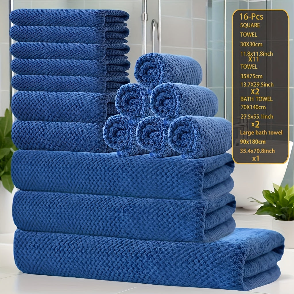 16pcs Coral Velvet Towel Bath Towel Set, 1 Oversized Bath Towel, 2 Bath Towels, 2 Hand Towels, 11 Square Towels, Suitable for Hotels, Home, Travel, Spa