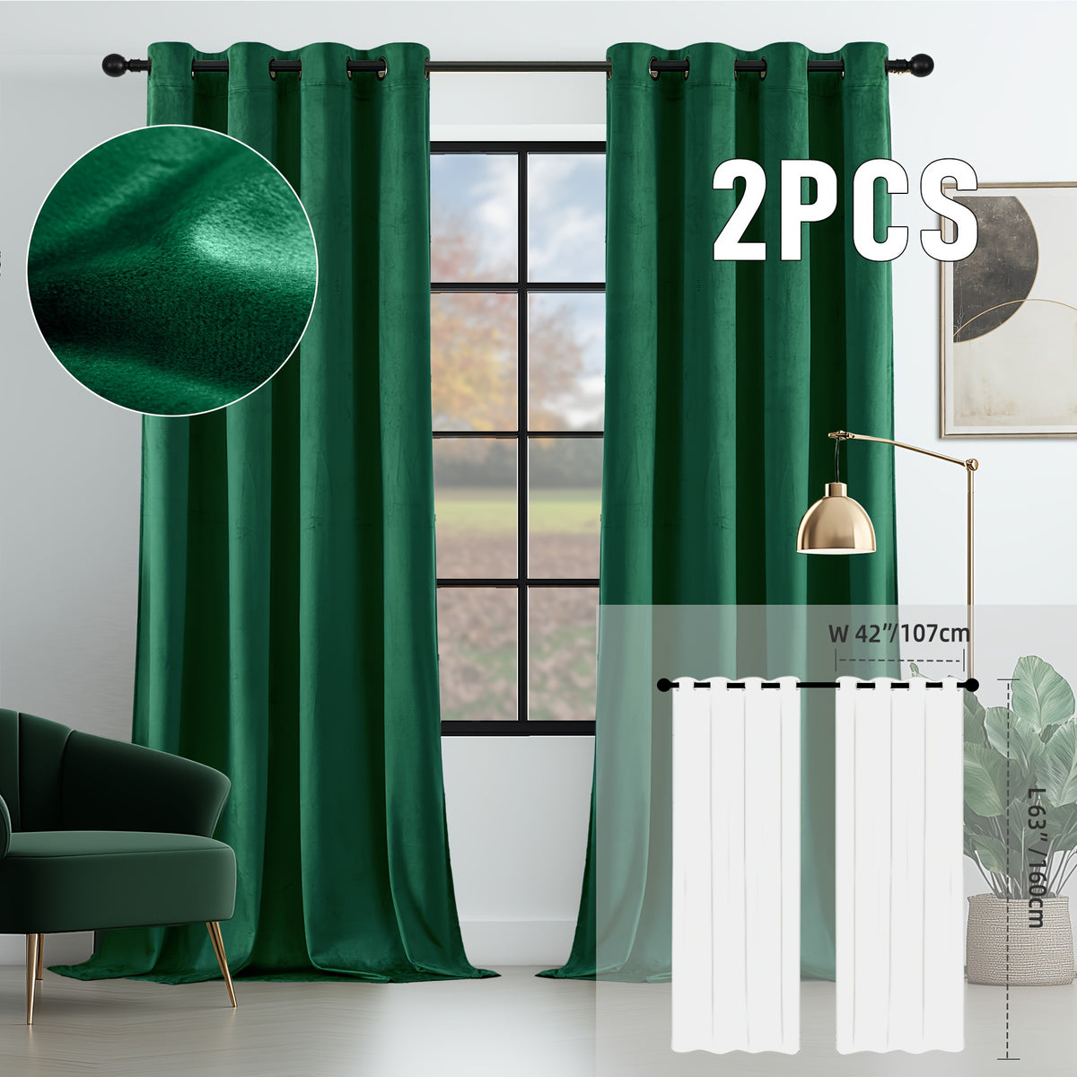 2pcs Velvet Room Darkening Curtains | Vintage Soundproof and Thermal Insulated, Elegant Soft Velvet Grommet Top Curtains for Living Room and Bedroom, Unlined, Solid Color, Fashionable Valentine'S Day Décor