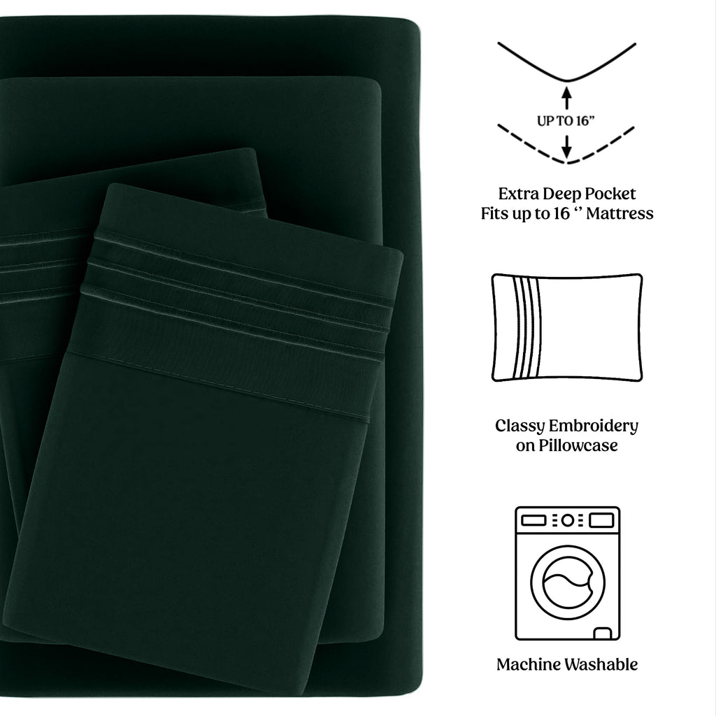 Lux Decor 4 Pieces Solid Bedsheets - 1800 Series Stylish Comfy Bedding Sheet Set - Hotel Luxury Skin Friendly Cooling Sheets & Embroidered Pillowcases Without Filler - Classic Collection With 16 Inches Deep Pocket Room decor - Shrinkage & Fade Resistant