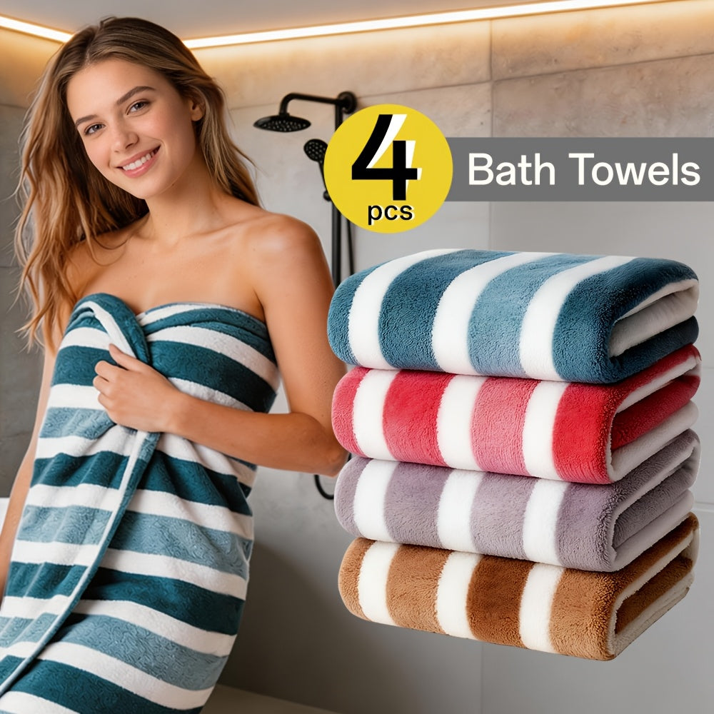 1/4pcs Striped Bath Towel Set, Beach Towel Bath Towel, Absorbent And Quick-Drying Shower Towel, Super Soft And Skin-Friendly Bathing Towel, for Home Bathroom, Ideal Bathroom Supplies Family Essentials. 70X140Cm/27.6X55.1 Inches