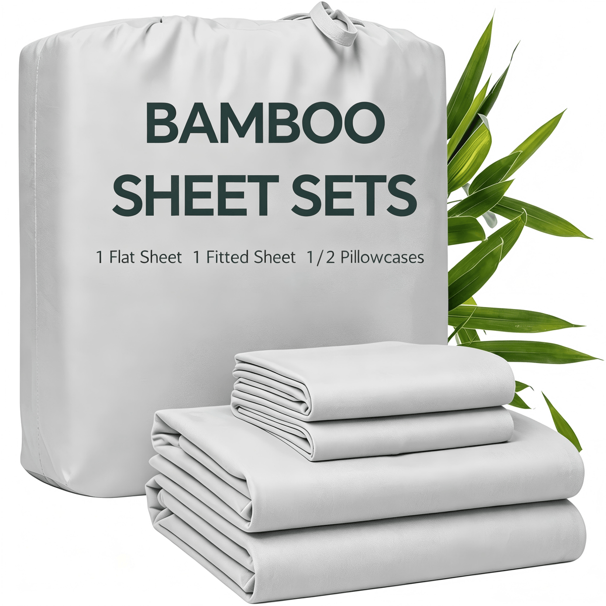 3/4pcs Bamboo Bed Sheet Set with Pillowcases, 16" Deep Pockets Soft Breathable Fitted Sheet, Queen King Size Bed Sheets, Bedroom Home Decor Bedding for Daily Use