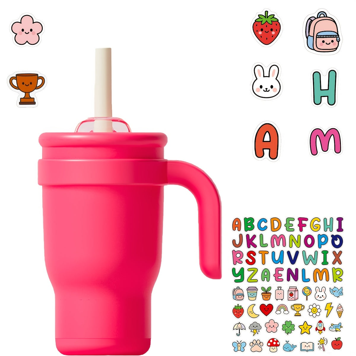 14oz Tumbler with Handle, Insulated Water Bottle with Straw And 2in 1 Lid, Stainless Steel Cup Travel Coffee Mug for Sports Office Gym Kitchen, Free Stickers