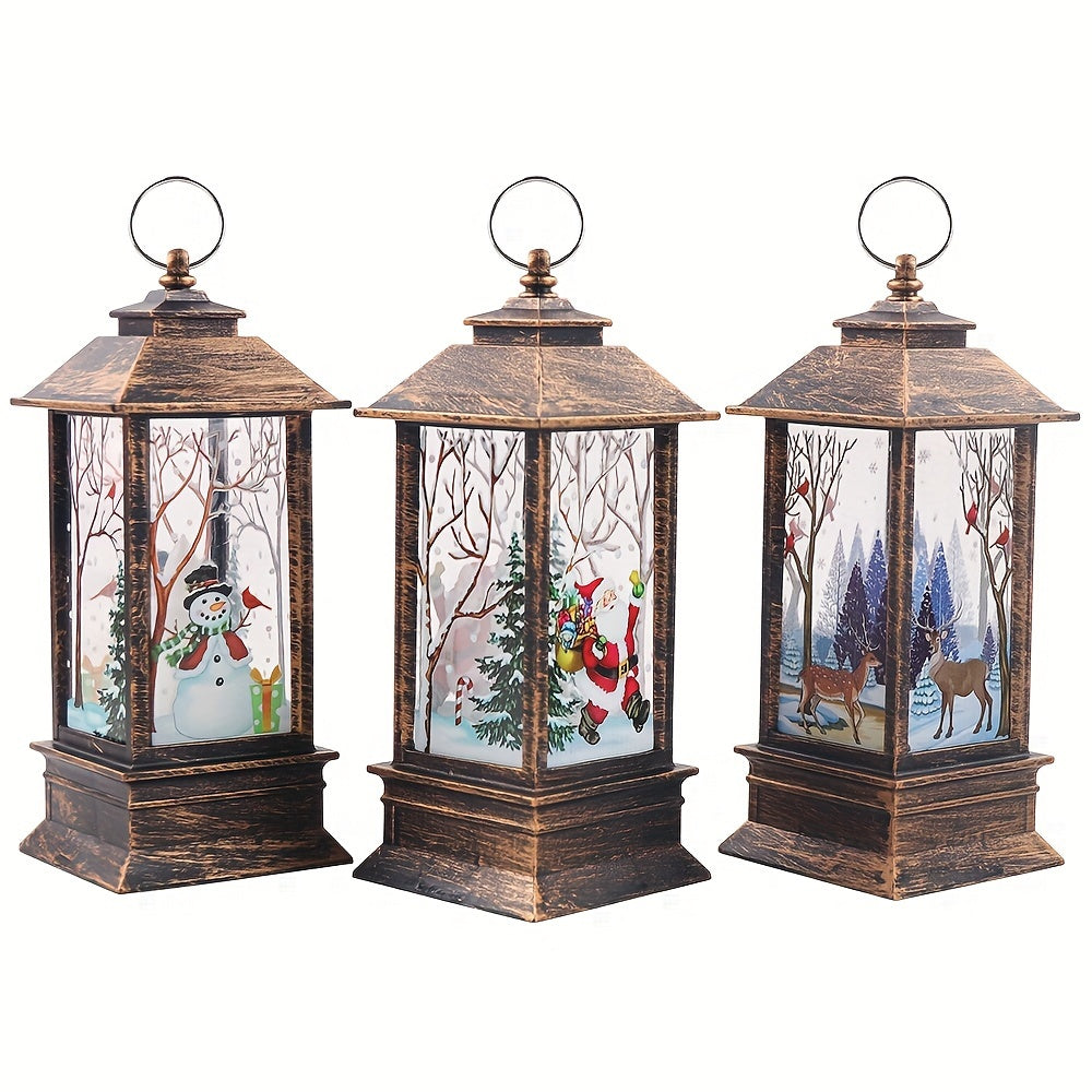 3pcs Christmas Lantern Candlestick Light Nightlight Old Man Snowman Decoration Nightlight Table Decoration Christmas Decorations