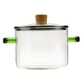 Glass Soup Pot, 54 oz Borosilicate Cooking Pot with Clear Body and Green or Yellow Handles for Ramen, Congee, Milk and Everyday Home Meals