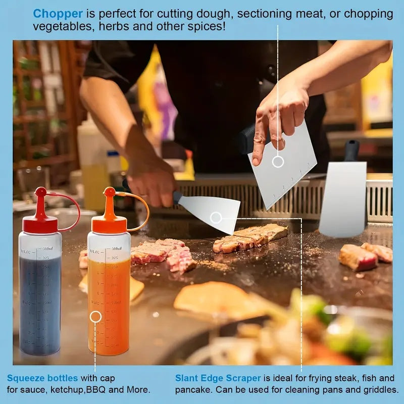 34/17pcs Of Barbecue Set, Barbecue Accessories, Teppanyaki, Meat Press Plate, Meat Thermometer, Kitchen Tools, Suitable for Outdoor Barbecue, Parties, Father's Day Gifts