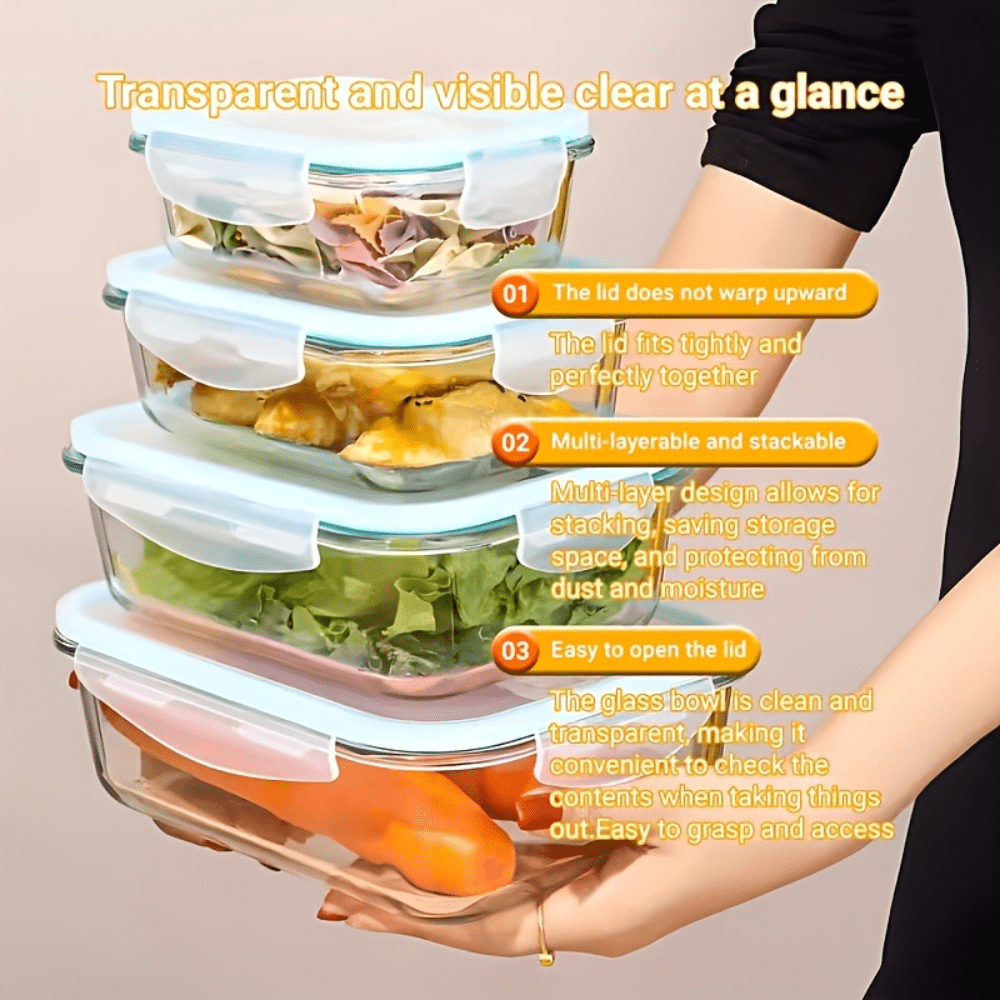 24/16pcs (12/8 Lids+12/8 Containers) Sealed Glass Food Storage Container, Outdoor Picnic, Lunch Box, Microwave, Oven, Perfect For Salads, Fruits, Vegetables, And Sandwiches, Lunch Box | Sealed Storage | Durable Glass, Food Storage Container