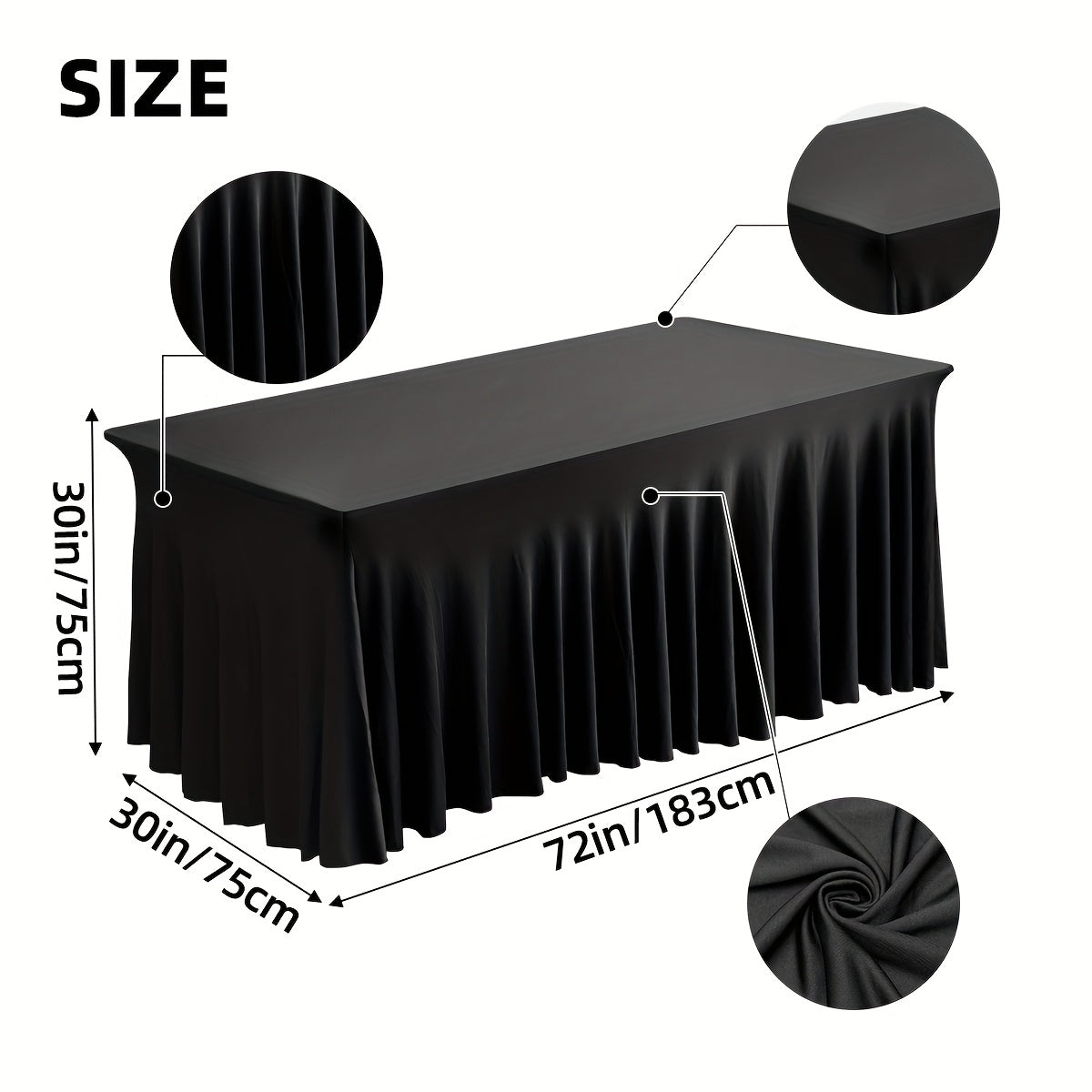 1pc/4pcs Table Skirt, Kitchen Spandex Black/White Table Skirt for Rectangle Tables 6ft, Table Covers for 6 Foot Tables, Washable And Wrinkle Resistant Stretch Rectangular Patio Table Cover for Event, Wedding, Banquet Halloween,Christmas